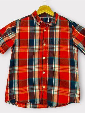 Old Navy Button Down Shirt Boys Navy Teal Coral Size 8 Summer Spring Easter